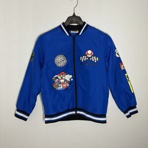 Nintendo Mario Kart Super Mario Bomber Jacket Kids Boys 14-16 Blue Full Zip